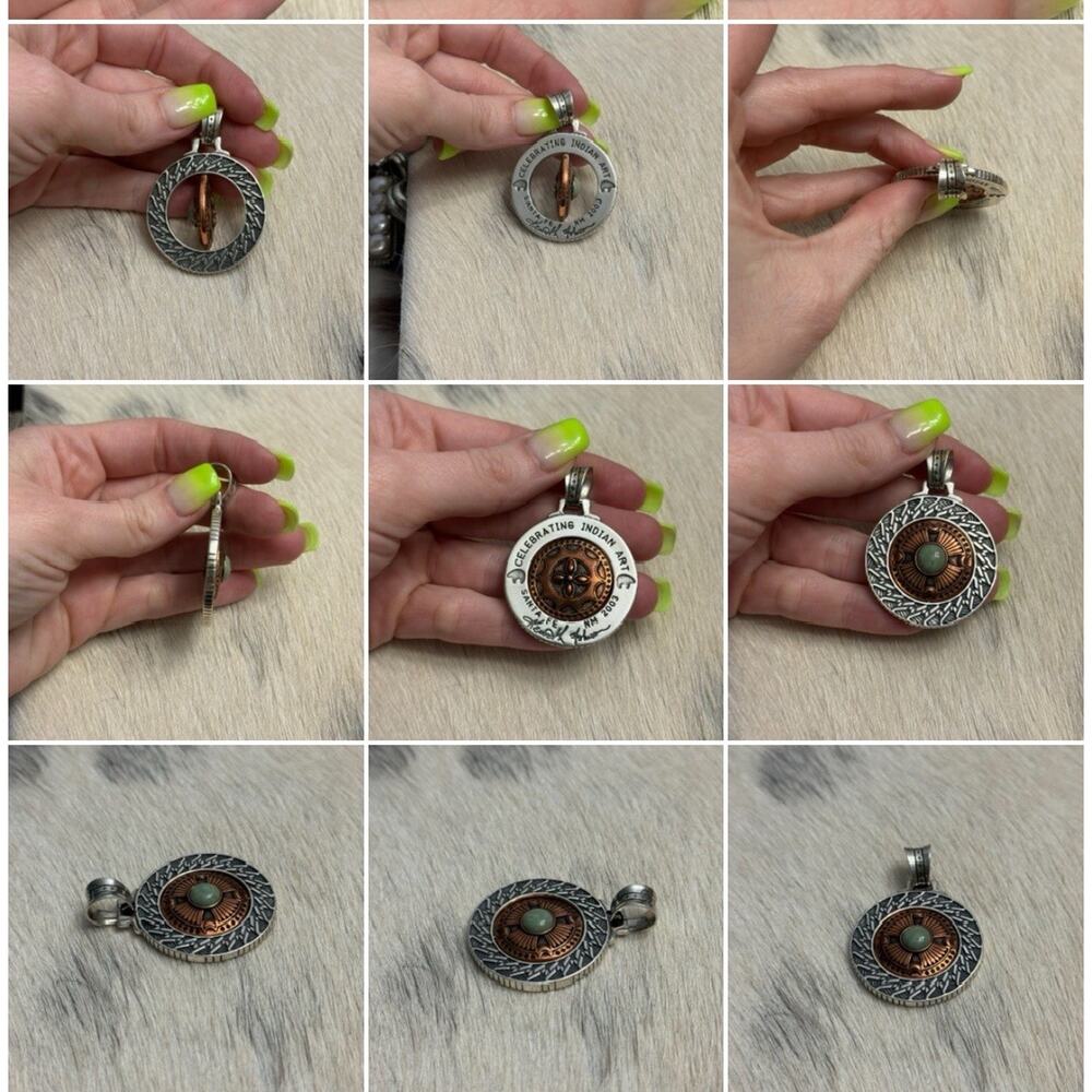 Sterling Turquoise Copper Waldeck Johnson Indian Art Santa Fe NM Spinner Pendant
